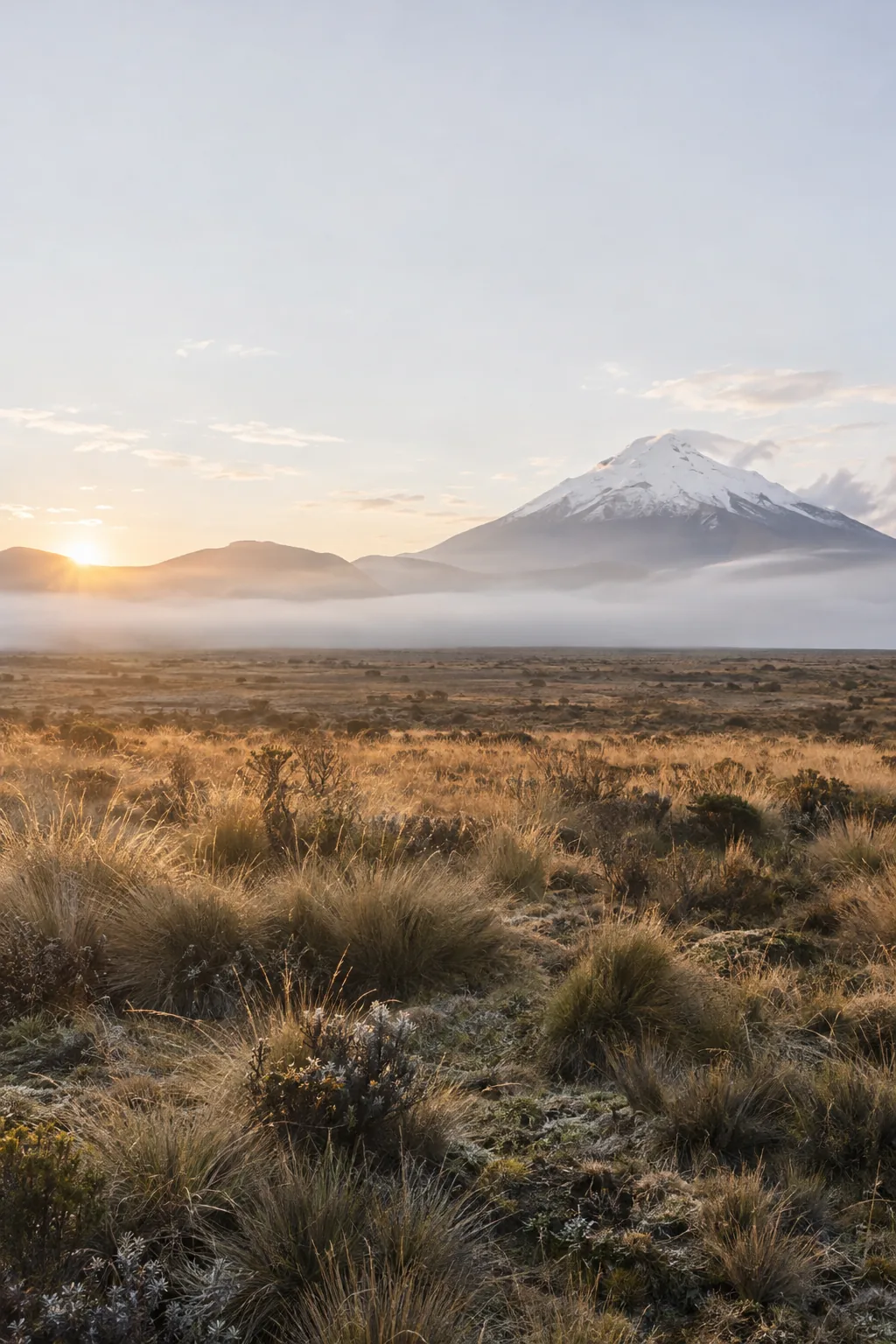 The Andean páramo near Quito at dawn, the horizon in the middle