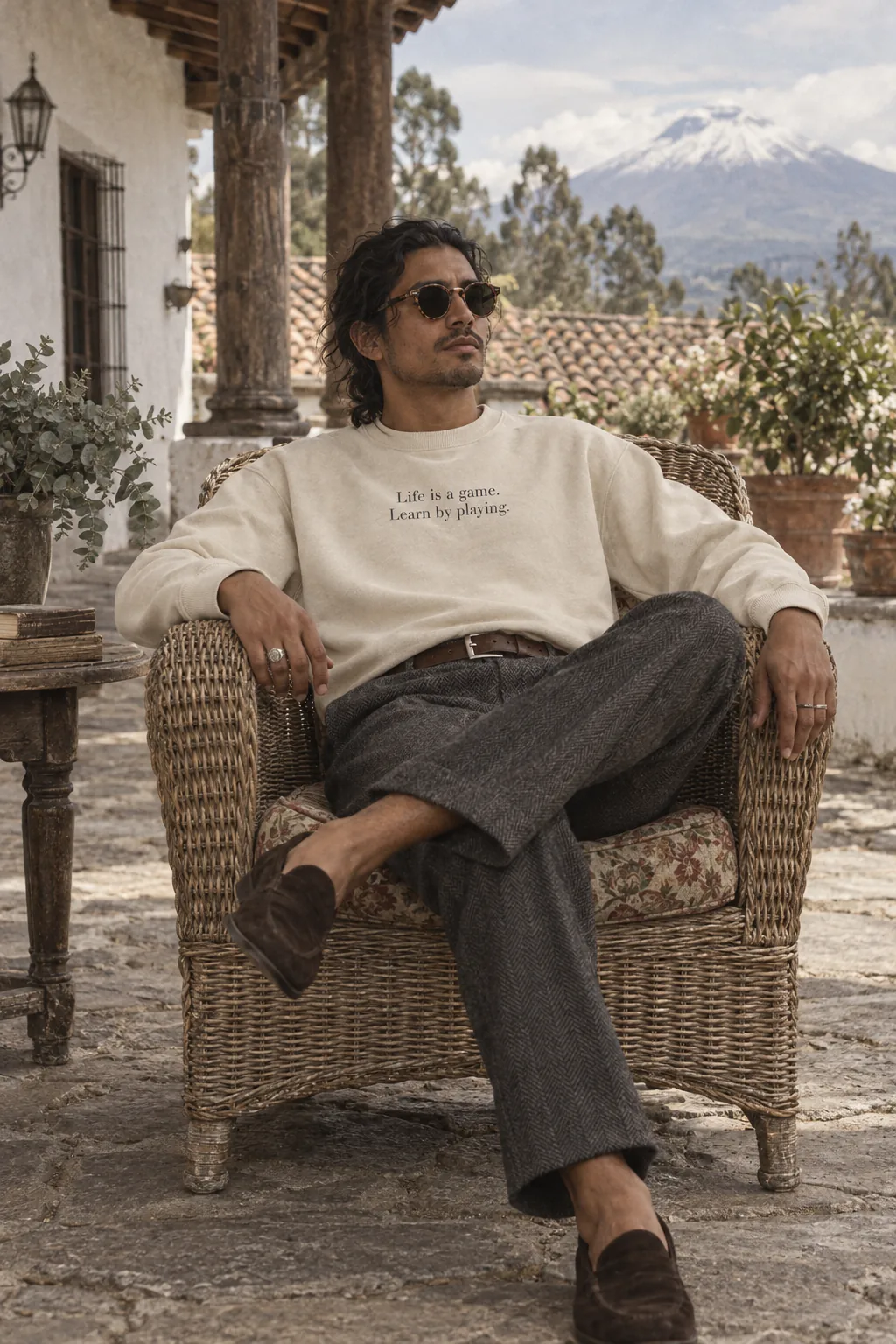 On the terrace of a hacienda in the Andes